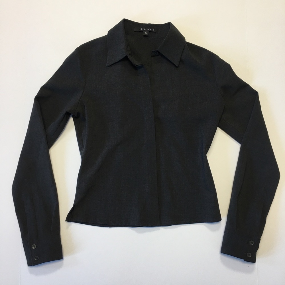 💎Theory charcoal button up l/s shirt size S.
